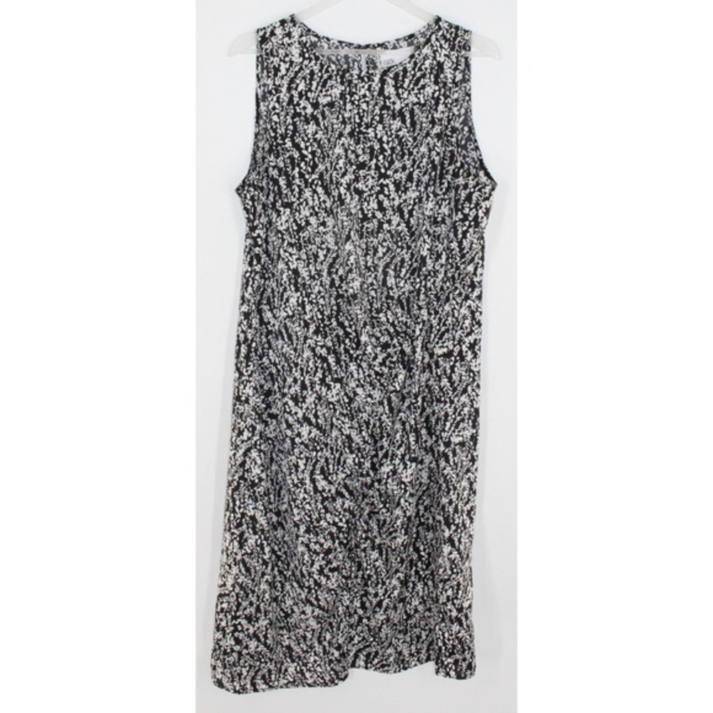 Nordstrom Rack Sleeveless Shift Dress‎ Botanical Print L Black White